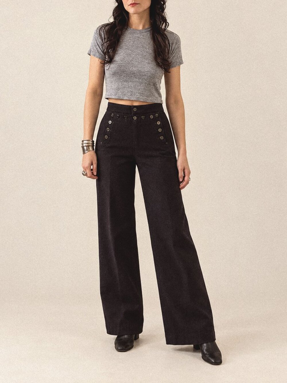 Vtg 70s USN Wool Sailor Trousers 28x32 High Waist Broadfall Flare Pants 1971